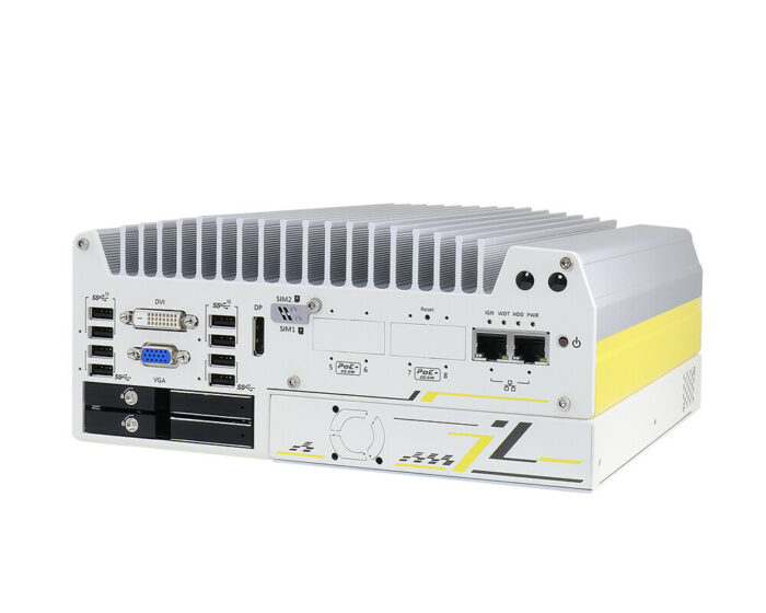 Nuvo-7250VTC Serie: Fahrzeugtauglicher lüfterloser Embedded PC mit Intel® Core™ 8th/9th Gen CPUs und Notstrommodul - Nuvo-7254VTC - front