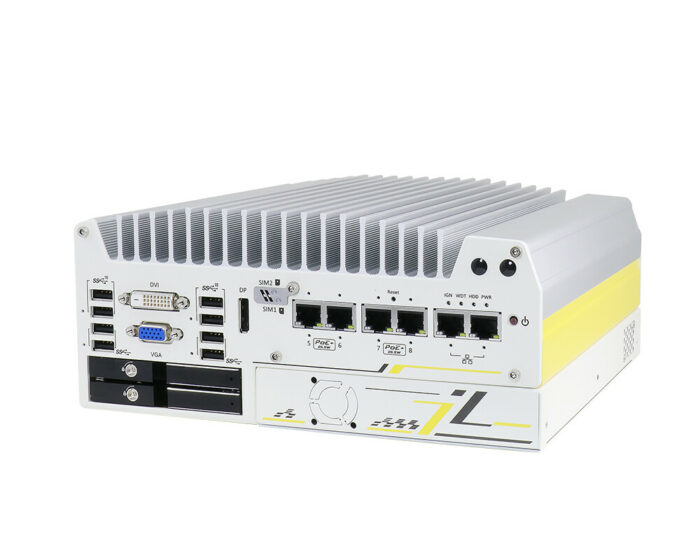 Nuvo-7250VTC Series: Vehicle-ready fanless embedded PC with Intel® Core™ 8th/9th Gen CPUs and emergency power module - Nuvo-7258VTC - front