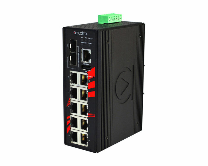 ANT LMP-1002C-SFP Serie - Industrielle Gigabit PoE+ Managed Ethernet Switches für widrige Bedingungen: front