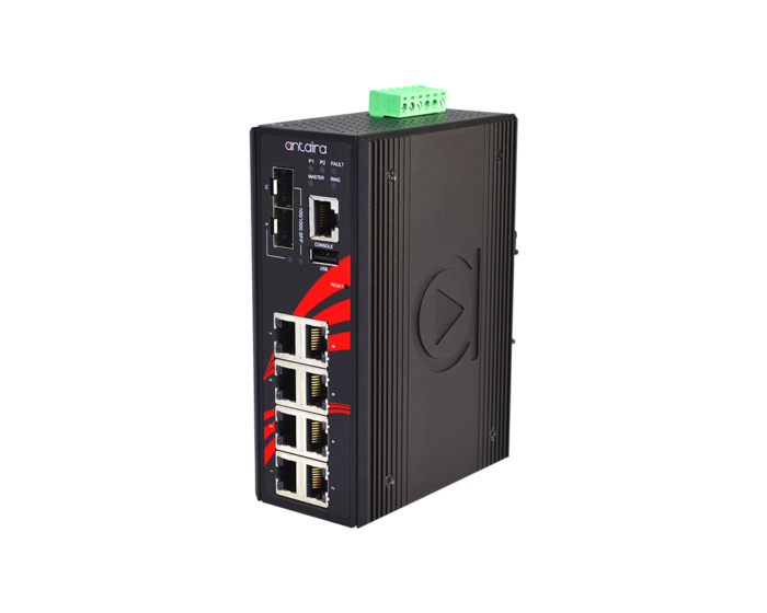 ANT LMP-1002G-SFP Serie - Industrielle Gigabit PoE+ Managed Ethernet Switches für widrige Bedingungen: front