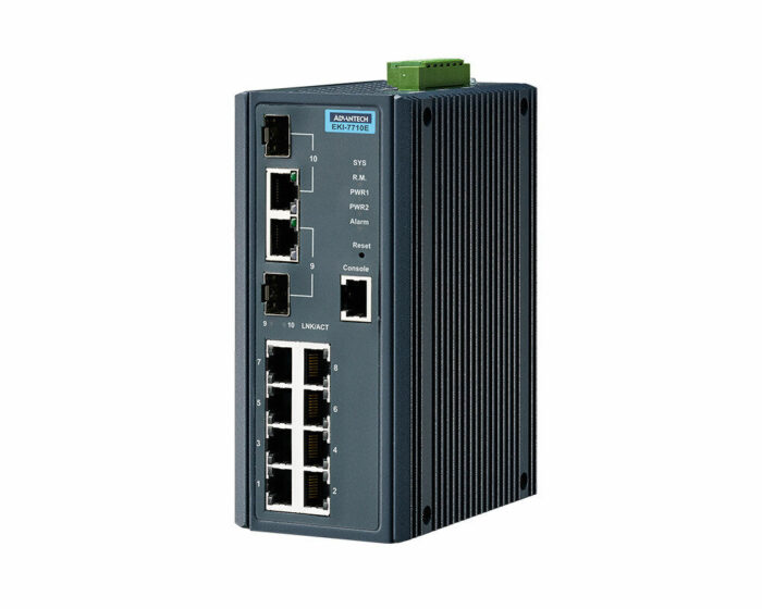 EKI-7710E-2CPI-AE - Industrieller 10-Port Managed Gigabit PoE Ethernet Switch mit 8x PoE und 2x SFP-Combo Ports